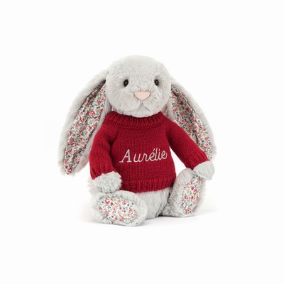 Jellycat Blossom Silver Bunny with Red Jumper USA | 02783JPAY